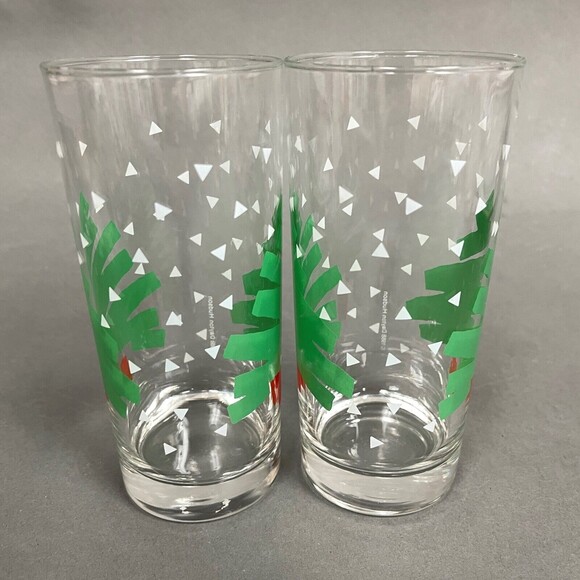 Dayton Hudson 1988 Highball Glasses Christmas Tree Clear Green Red Lot of 2 - Picture 4 of 7